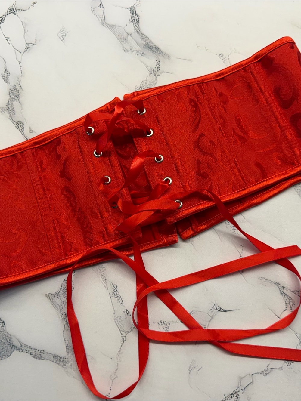 Red Satin Lace-Up Waist Cincher Belt